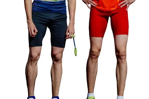 Blind para athlete runner with guide in starting line sprint race Stock Photos