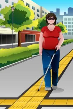 Blind People Walking on Sidewalk Stock Illustration