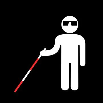 Blind person with visual and vision impairment - man is holding white stick a Stock Illustration