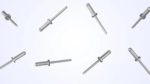Blind Rivets Falling on a Light Blue Background. Aluminum Rivets 3D. 4K Stock Footage 309804658