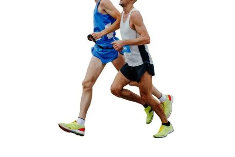 Blind runner with his guide running marathon Stock Photos