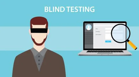 Blind test testing illustration with a notebook , magnifying glass and man using Stock Illustration