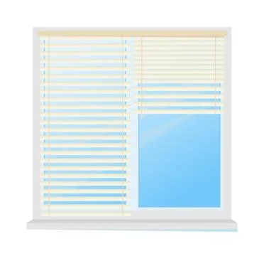 Blind window. Plastic roller curtain. White striped jalousie. Closed glass Stock Illustration
