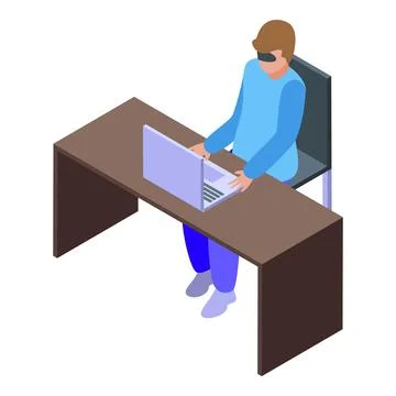 Blindfolded programmer working on laptop at desk, cyber security concept Illustrazione stock