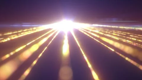 Blinding white-yellow light source at the vanishing point, surrounded by lumi Foto stock