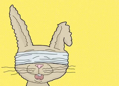 Blinfolded Rabbit Over Yellow Stock Illustration