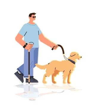 Bling man walking with guide dog assistant animal leading male character Illustrazione stock