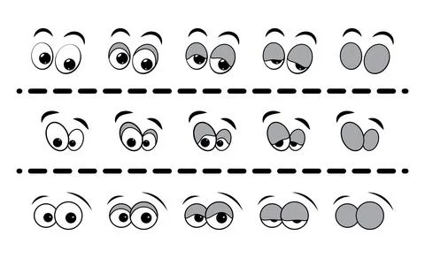 Blink eye animation step. Human cartoon face with blinking eyeball. Vector il Ilustración de archivo