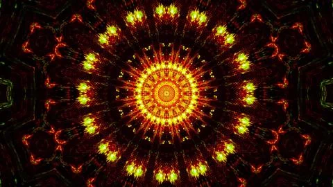 Blinking abstract flower yellow and red 3d illustration background wallpape.. Stock Illustration