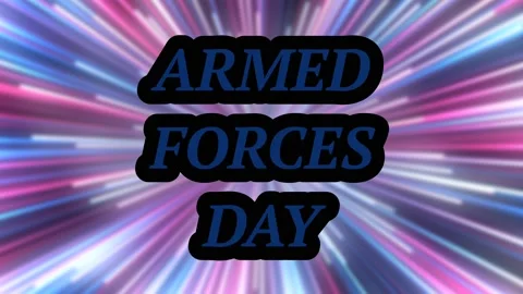 Blinking armed forces day text on American flag colour rays Stock Footage 237745886