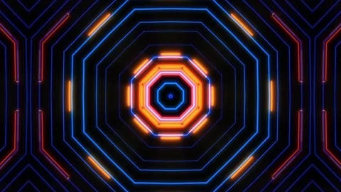 Blinking blue and orange circular pattern neon laser Stock Footage 260281279