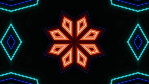 Blinking blue and orange mandala pattern neon laser Stock Footage 260281294