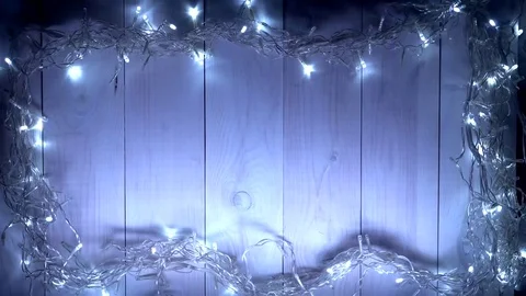 Blinking blue lights of decorational garland. Electric garland. Vídeo Stock 83764980