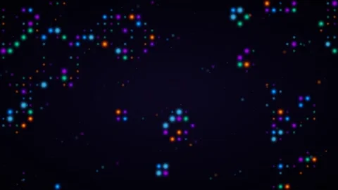 Blinking Colorful Dot Grid Loop - Dark Blue Network Tech Background Stock Footage 341564876
