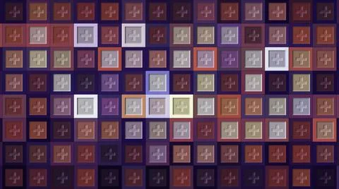 Blinking colorful rows of same size purple tiles with light flares and plus イラスト素材