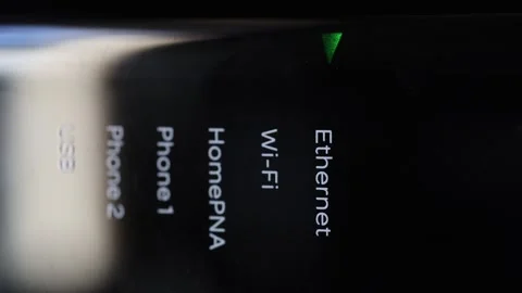 Blinking Ethernet light on wifi gateway  - closeup Stock Footage 323246190