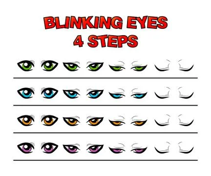 Blinking eyes steps vector preset for character animation design isolated on  Ilustración de archivo