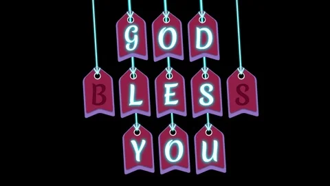 Blinking god bless you tags on black background with bright neon light Stock Footage 301982591