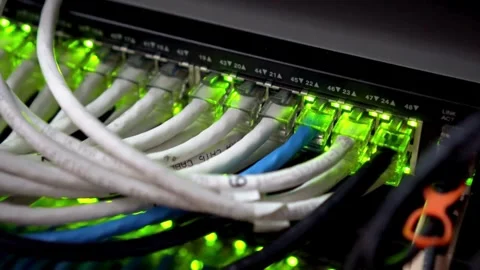 Blinking Green Lights on Network Server Switch Video stock 335407671