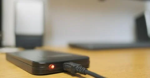 Blinking indicator light during external hard drive operation, data exchange Foto stock