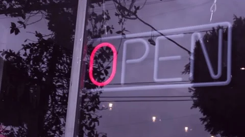 Blinking Led Open Shop Street Bar Door Sign in Los Angeles Stock Footage 234451520
