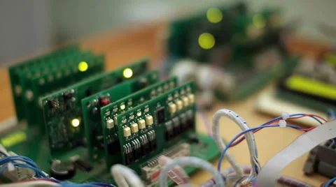 Blinking leds on green circuit board Video stock 66782245
