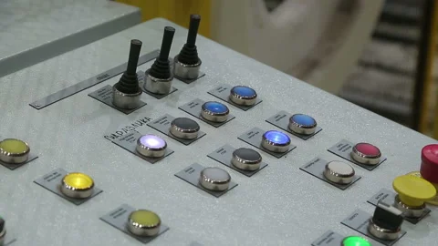 Blinking lights on the control panel line treatment of rolled metal at the fa Stock Footage 103404438