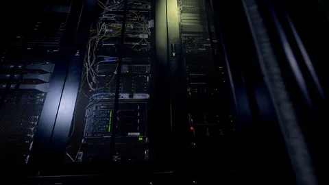 Blinking lights of data storage towers working all day long. Stock Footage