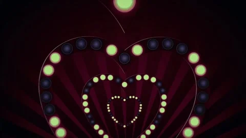 Blinking lights hearts with light rays tunnel Stock Footage 260180597