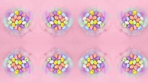 Blinking lights on nests with colored Easter eggs. Stop motion Stock Footage 148788048