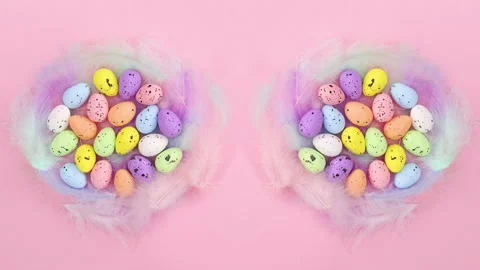 Blinking lights on two nests with Easter eggs. Stop motion Stock Footage 148787240