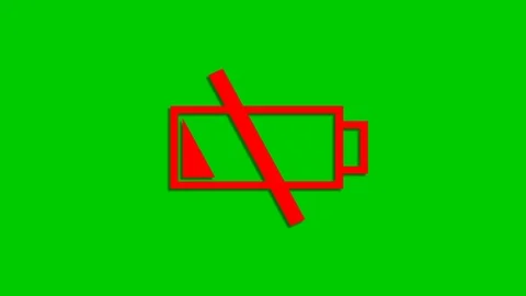 Blinking Low Battery Symbol on Green Screen Stock Footage 99734394