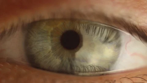Blinking male eye close-up looking around. red artery on the eyeball macro Stock Footage 108538399