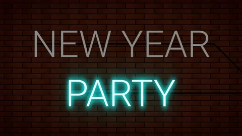 Blinking New year party massage on brick wall. Stock Footage 220023596