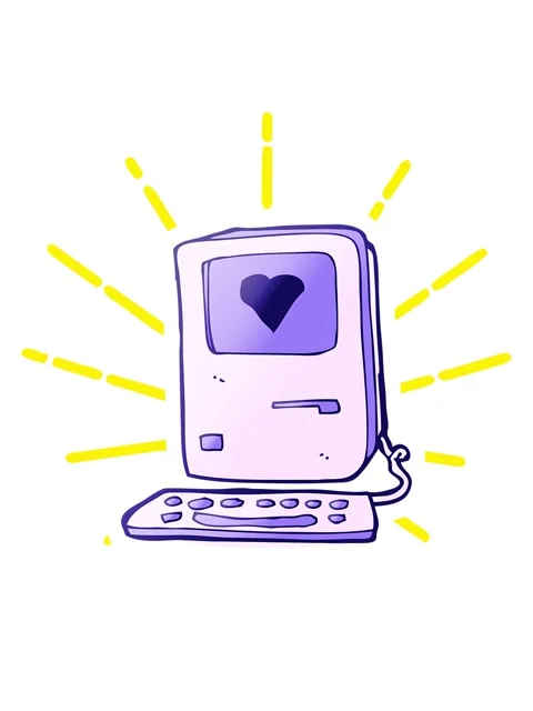 Blinking radial lines animation of cartoon old computer with love heart Stock Footage 324321978