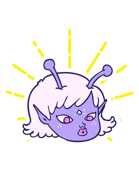 Blinking radial lines animation of cartoon alien space girl face Stock Footage 324406737