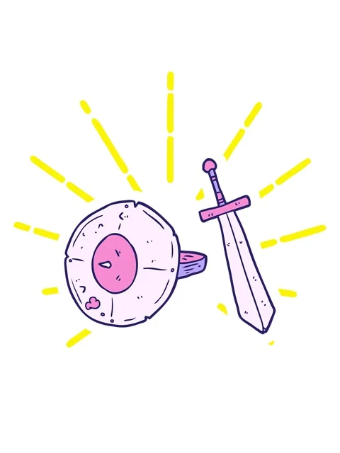 Blinking radial lines animation of cartoon old gladiator shield and sword Stock Footage 324435784