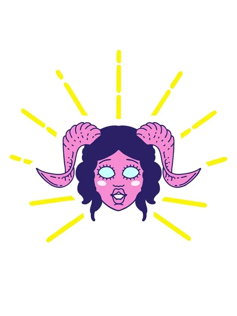 Blinking radial lines animation of Retro Tattoo Style tiefling character face Stock Footage 324246370