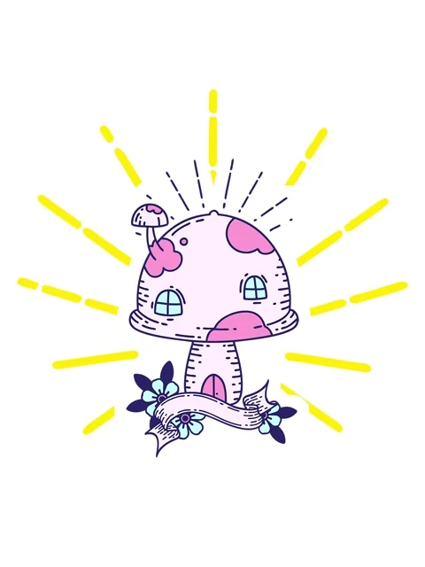 Blinking radial lines animation of scroll banner with tattoo style toadstoo.. Stock Footage 323603268