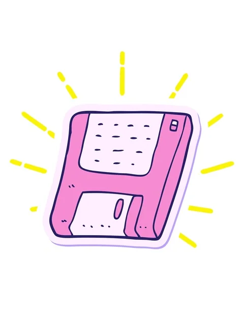 Blinking radial lines animation of sticker of a cartoon old computer disk Stock Footage 324143673