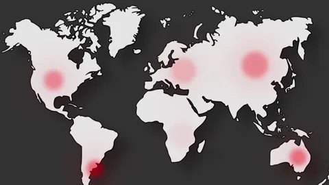 Blinking Red Spots on World Map Global Alert News Background and Data. Vídeos de archivo 330246493