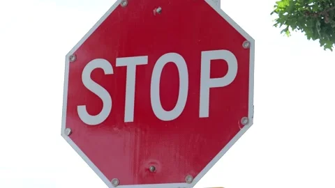 Blinking Red Stop Sign Against White Stock Footage 335903719