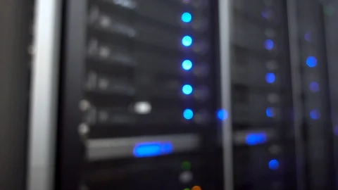 Blinking server and datacenter blue and green lights. Blurred background. Stock Footage 104165654