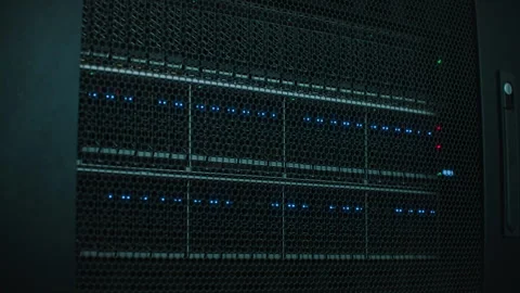 Blinking server rack lights in data center Stock Footage 335492722