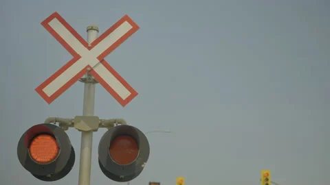 Blinking train lights and gate rising Stock Footage 211878900