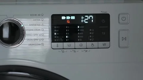 Blinking Washing Machine Control Panel During Active Wash Cycle Stock Footage 305540886