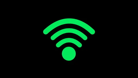 Blinking Wi-Fi signal animation, green icon indicator on black screen Stock Footage 247742054