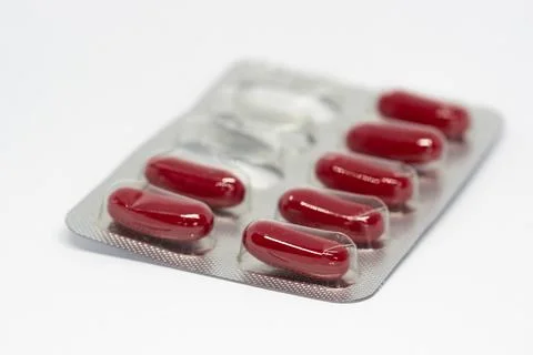 Blister of capsules with Nitroxoline isolated on white background Stock Illustration