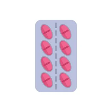Blister pack containing pink oval shape medicine pills イラスト素材