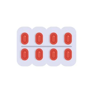 Blister pack containing red oval shape pills is lying on white background イラスト素材